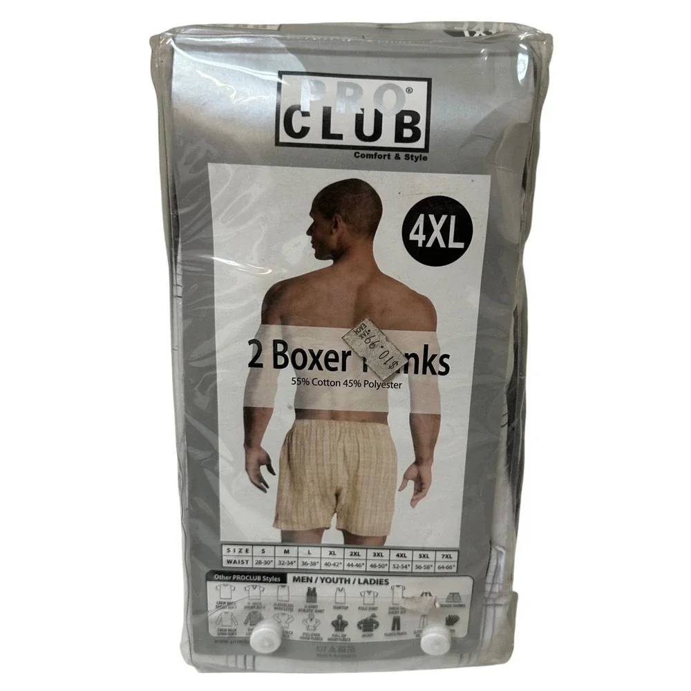 Pro Club Mens 4XL Boxer Trunks 2 Pack Gray White Plaid Cotton Blend Underwear